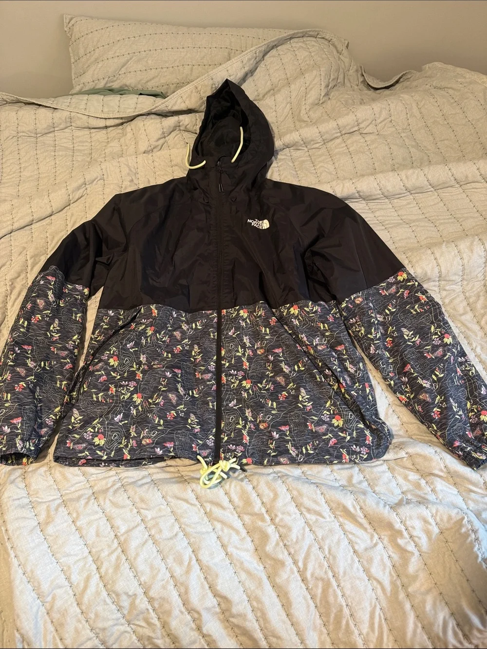 The North Face Black Hooded Windbreaker with Floral Print